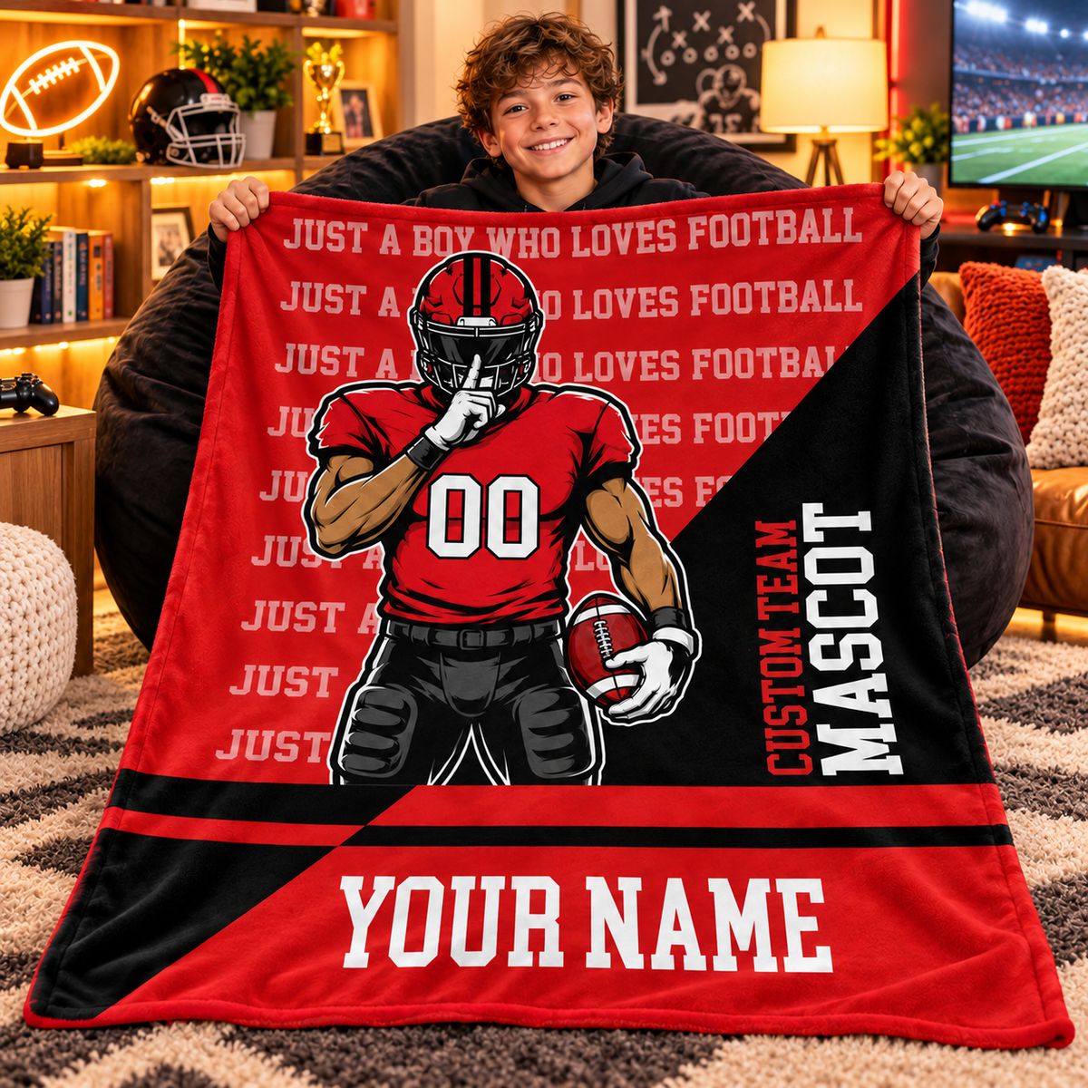 Custom Just A Boy Who Loves  Football Blanket, Gift For Football Players L0411 Tm01 KL07