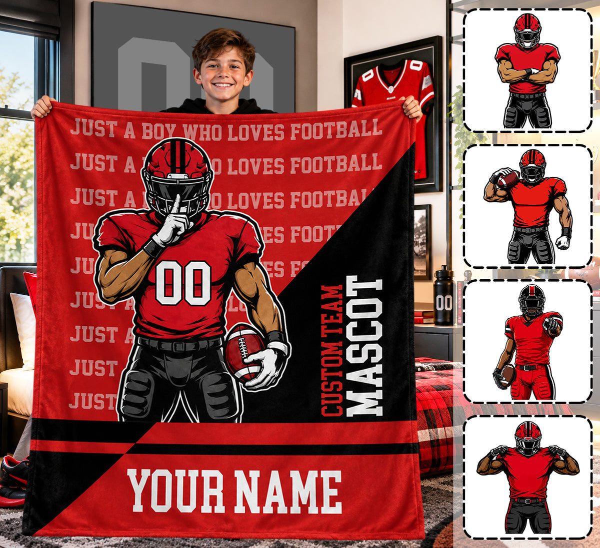 Custom Just A Boy Who Loves  Football Blanket, Gift For Football Players L0411 Tm01 KL07