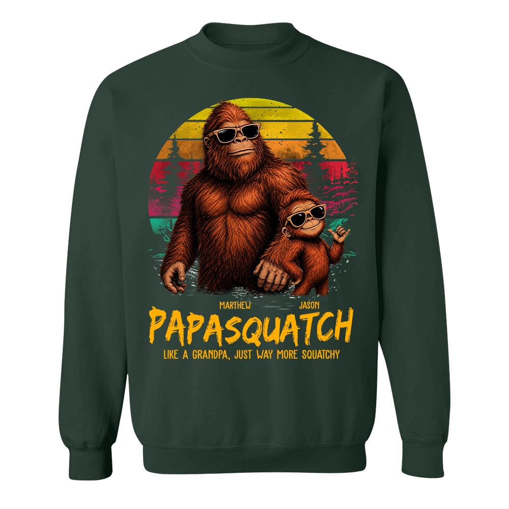 Personalized Papasquatch, Like A Grandpa, Just Way More Squatchy T-Shirt Father Day Gifts for Dad Funny Papa Tshirt Cool Daddy Bigfoot Tee, Vintage Style Hv01