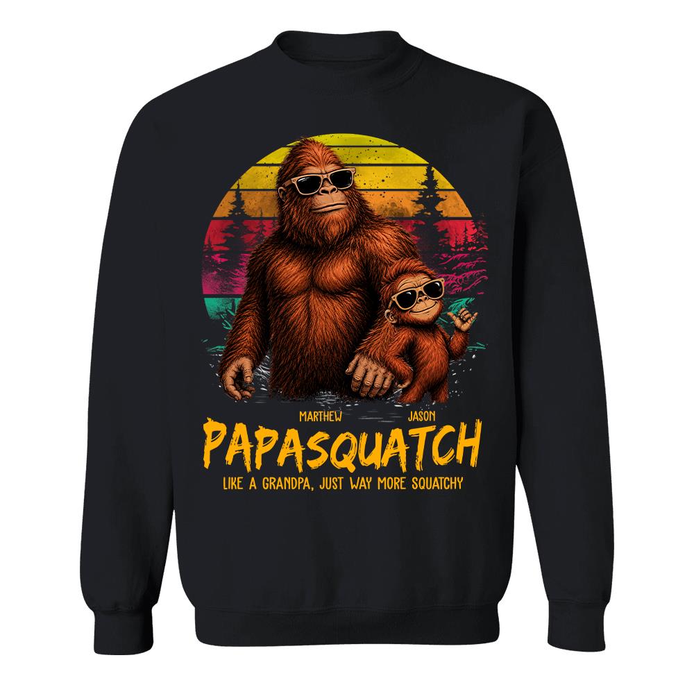 Personalized Papasquatch, Like A Grandpa, Just Way More Squatchy T-Shirt Father Day Gifts for Dad Funny Papa Tshirt Cool Daddy Bigfoot Tee, Vintage Style Hv01