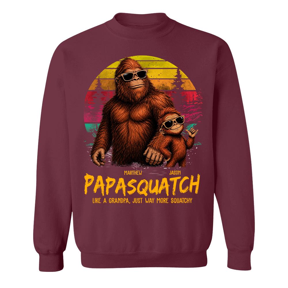 Personalized Papasquatch, Like A Grandpa, Just Way More Squatchy T-Shirt Father Day Gifts for Dad Funny Papa Tshirt Cool Daddy Bigfoot Tee, Vintage Style Hv01