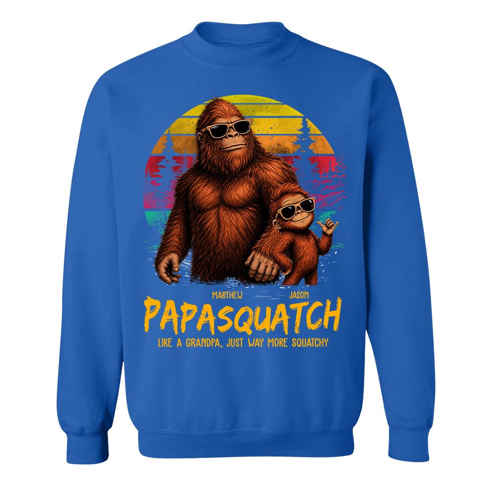 Personalized Papasquatch, Like A Grandpa, Just Way More Squatchy T-Shirt Father Day Gifts for Dad Funny Papa Tshirt Cool Daddy Bigfoot Tee, Vintage Style Hv01