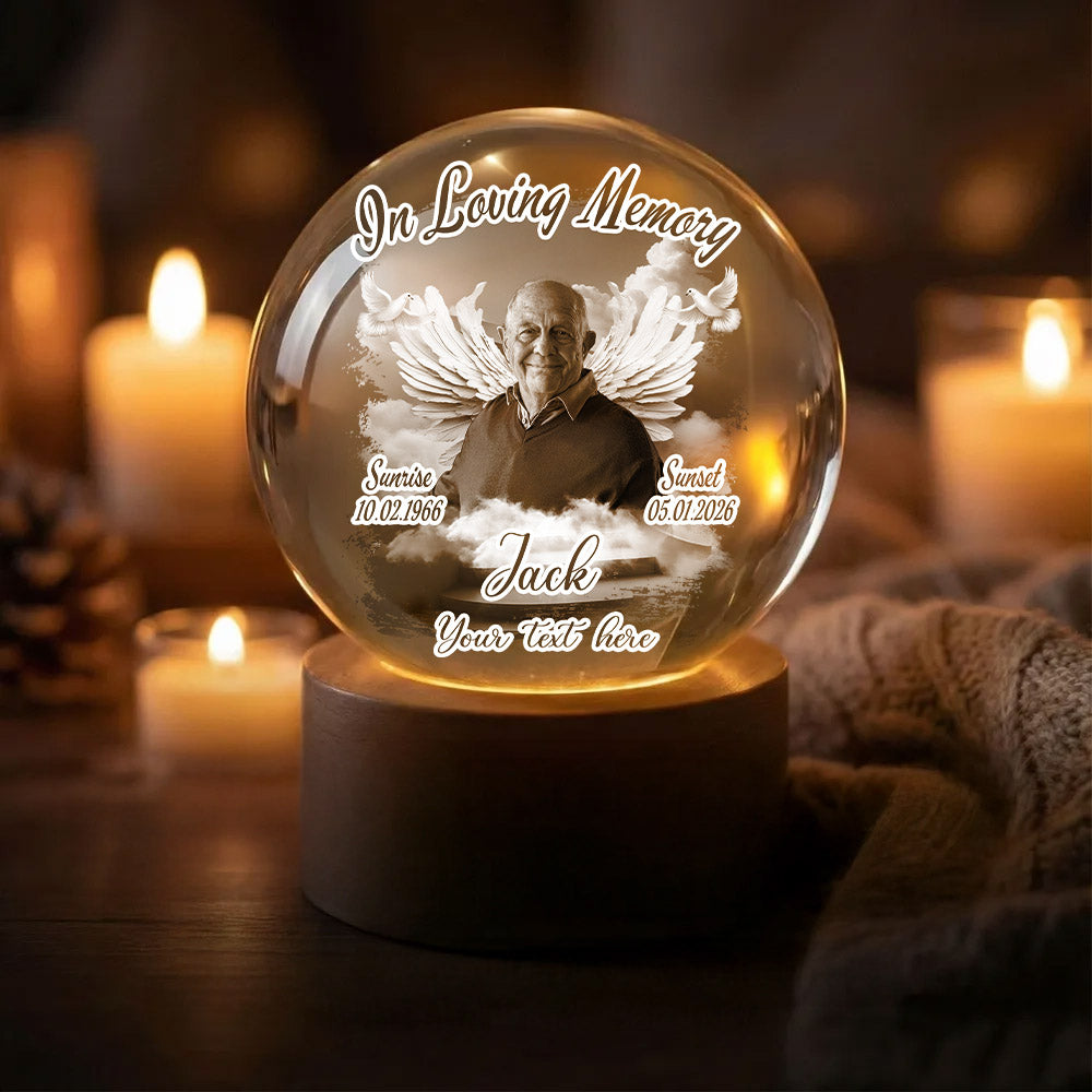 Custom Upload Photo In Loving Memory Crystal Ball LED Night Light A2110