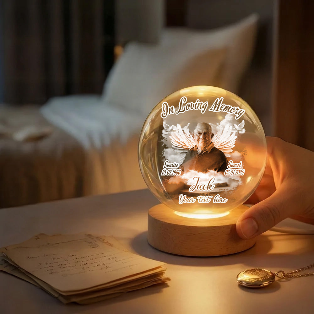Custom Upload Photo In Loving Memory Crystal Ball LED Night Light A2110