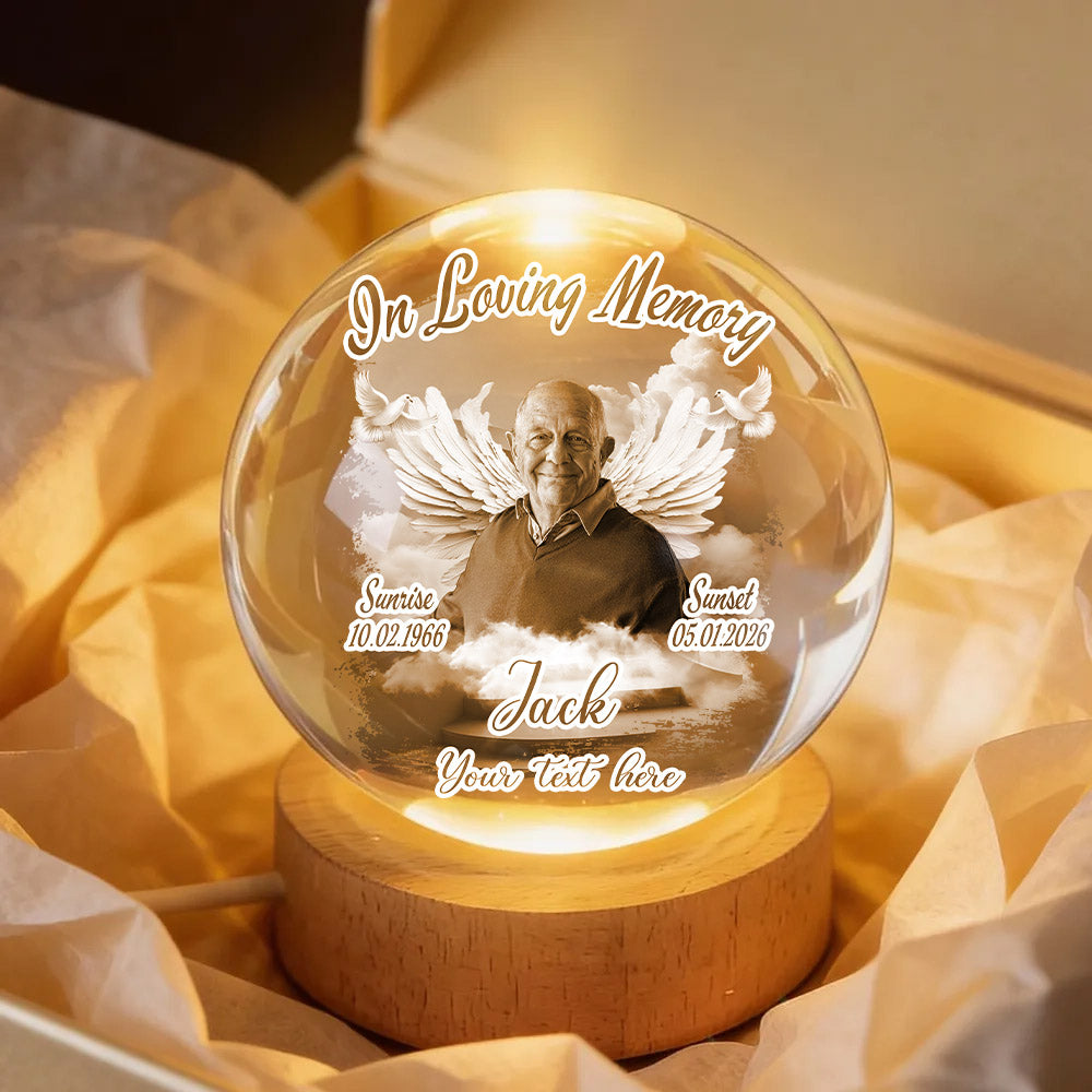 Custom Upload Photo In Loving Memory Crystal Ball LED Night Light A2110