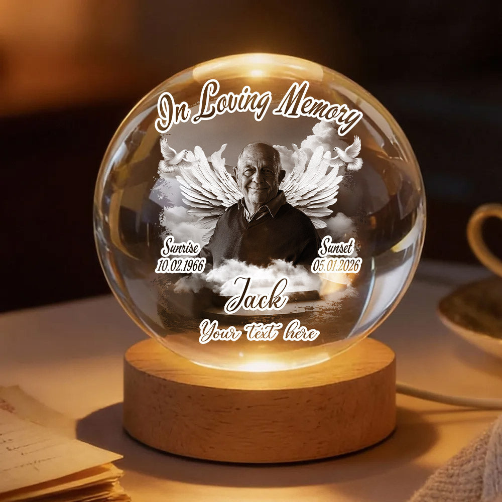 Custom Upload Photo In Loving Memory Crystal Ball LED Night Light A2110