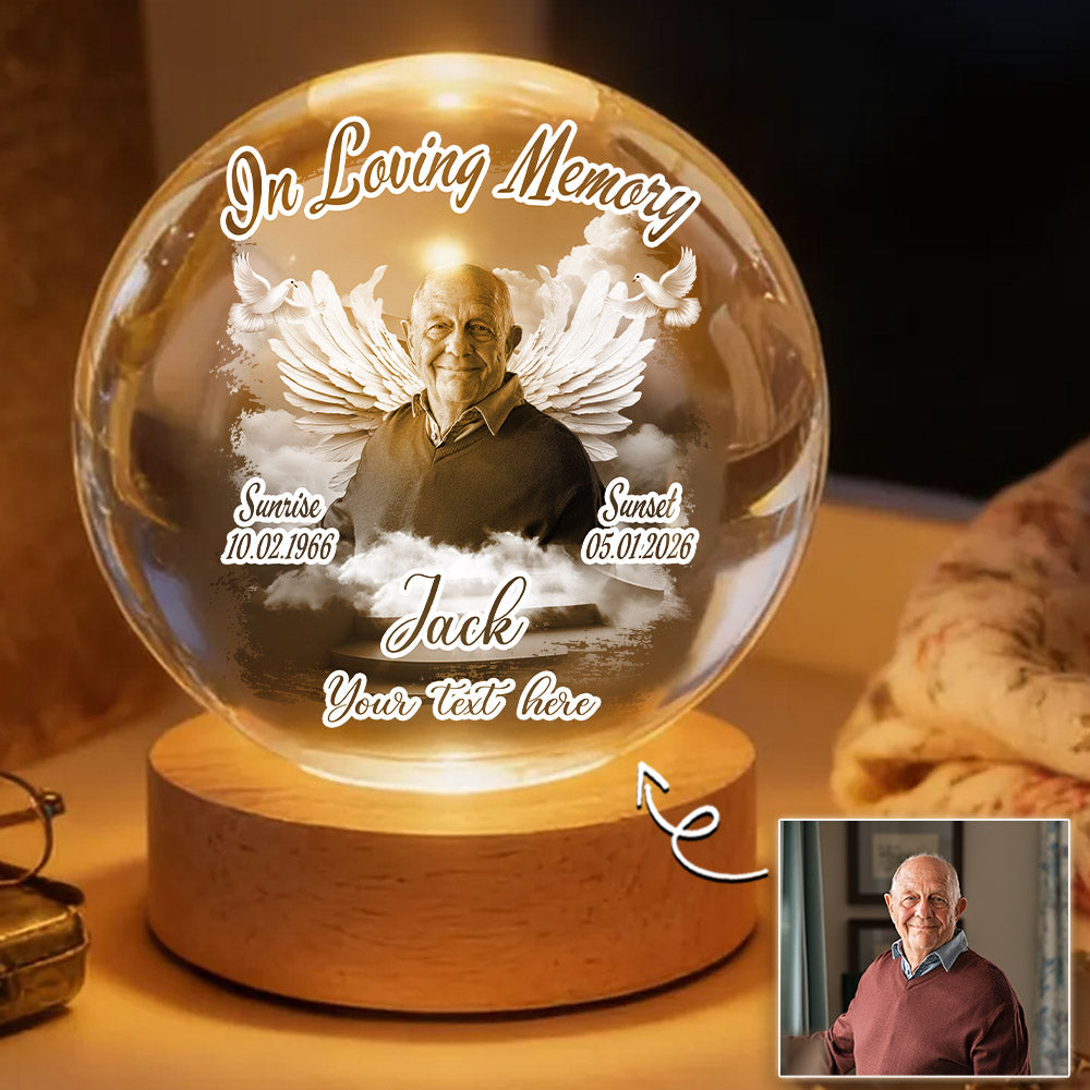 Custom Upload Photo In Loving Memory Crystal Ball LED Night Light A2110
