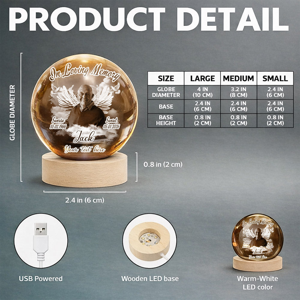 Custom Upload Photo In Loving Memory Crystal Ball LED Night Light A2110