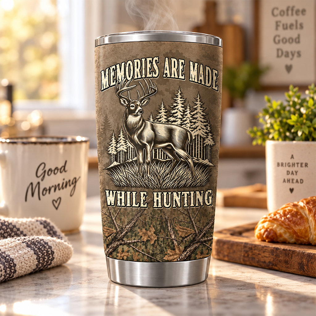Memories Are Made While Hunting - Personalized Hunting Tumbler - Gifts for Hunter, Christmas Gifts for Husband, Dad, Father's Day A2110 Hv01