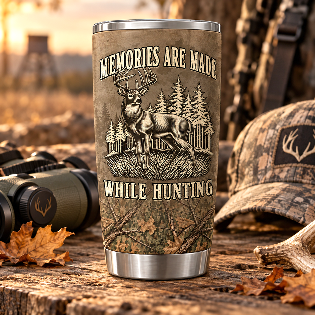 Memories Are Made While Hunting - Personalized Hunting Tumbler - Gifts for Hunter, Christmas Gifts for Husband, Dad, Father's Day A2110 Hv01