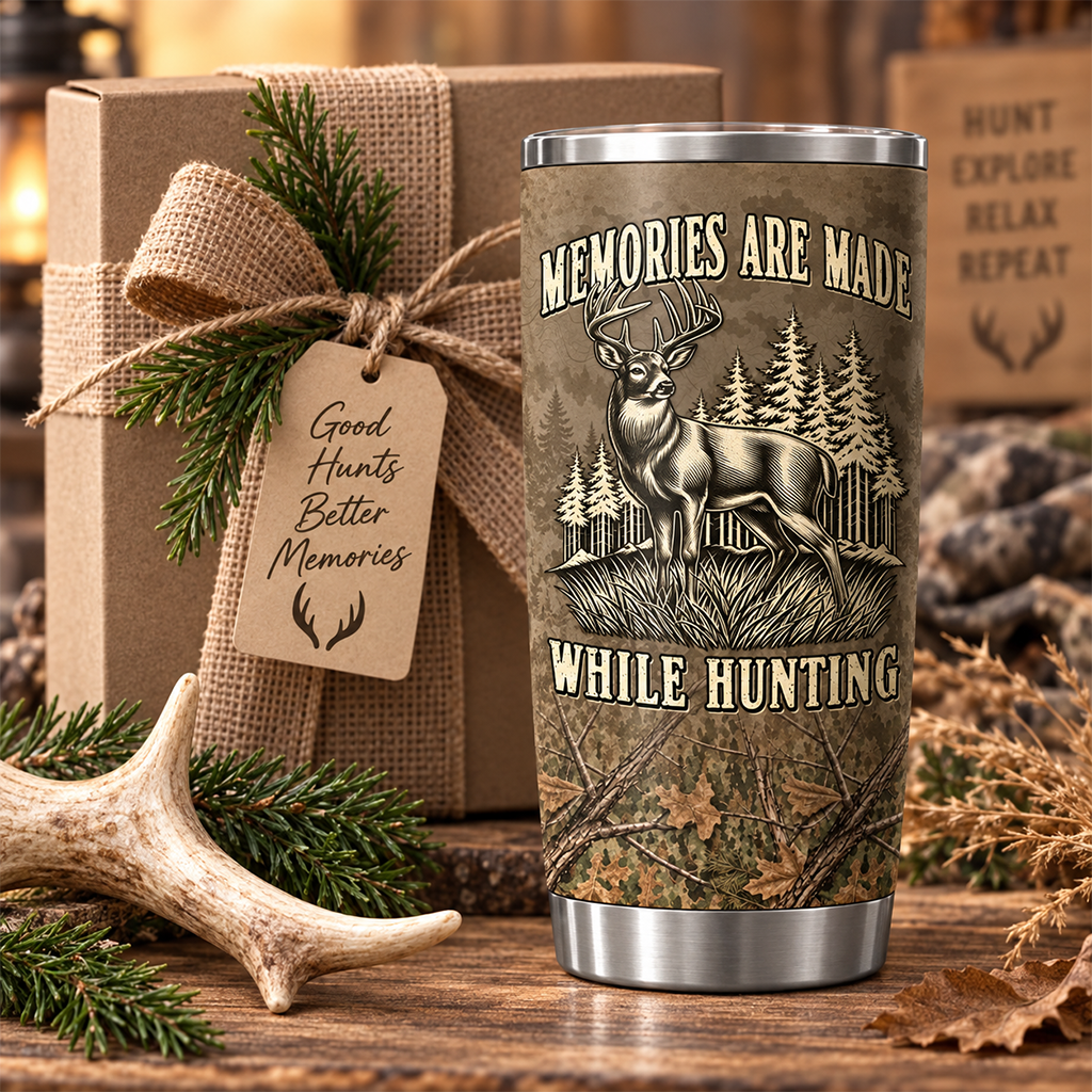 Memories Are Made While Hunting - Personalized Hunting Tumbler - Gifts for Hunter, Christmas Gifts for Husband, Dad, Father's Day A2110 Hv01