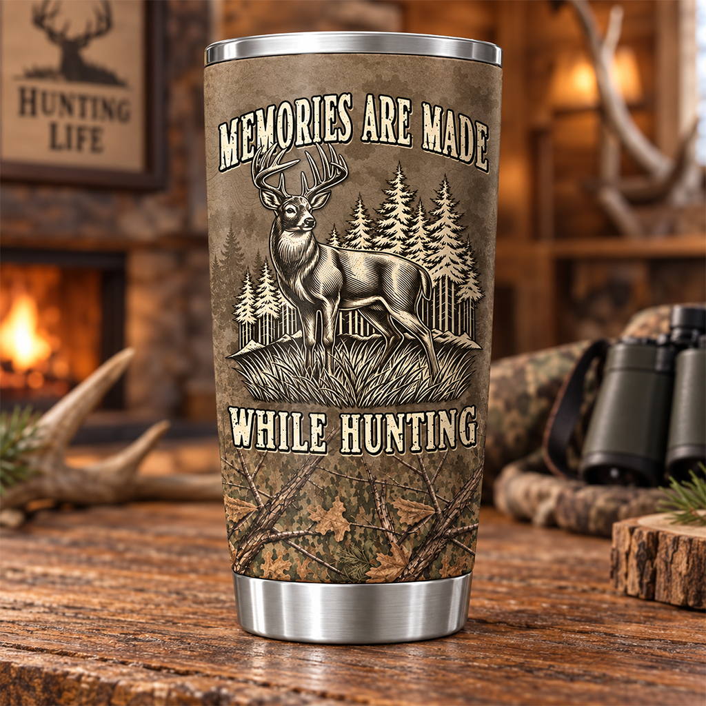 Memories Are Made While Hunting - Personalized Hunting Tumbler - Gifts for Hunter, Christmas Gifts for Husband, Dad, Father's Day A2110 Hv01