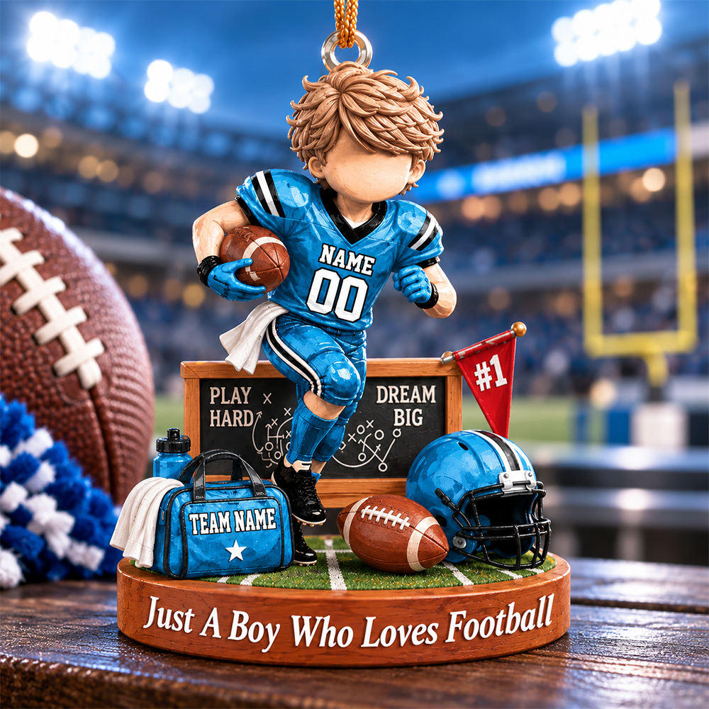 Personalized Just A Boy Who Loves Football Ornament, Custom Player Name & Number Gift, Christmas Keepsake T1807 Hv01