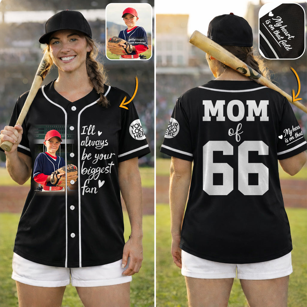 Personalized Baseball Mom Jersey – Custom Photo Baseball Player Shirt – I'll Always Be Your Biggest Fan – Baseball Mom Gift T24