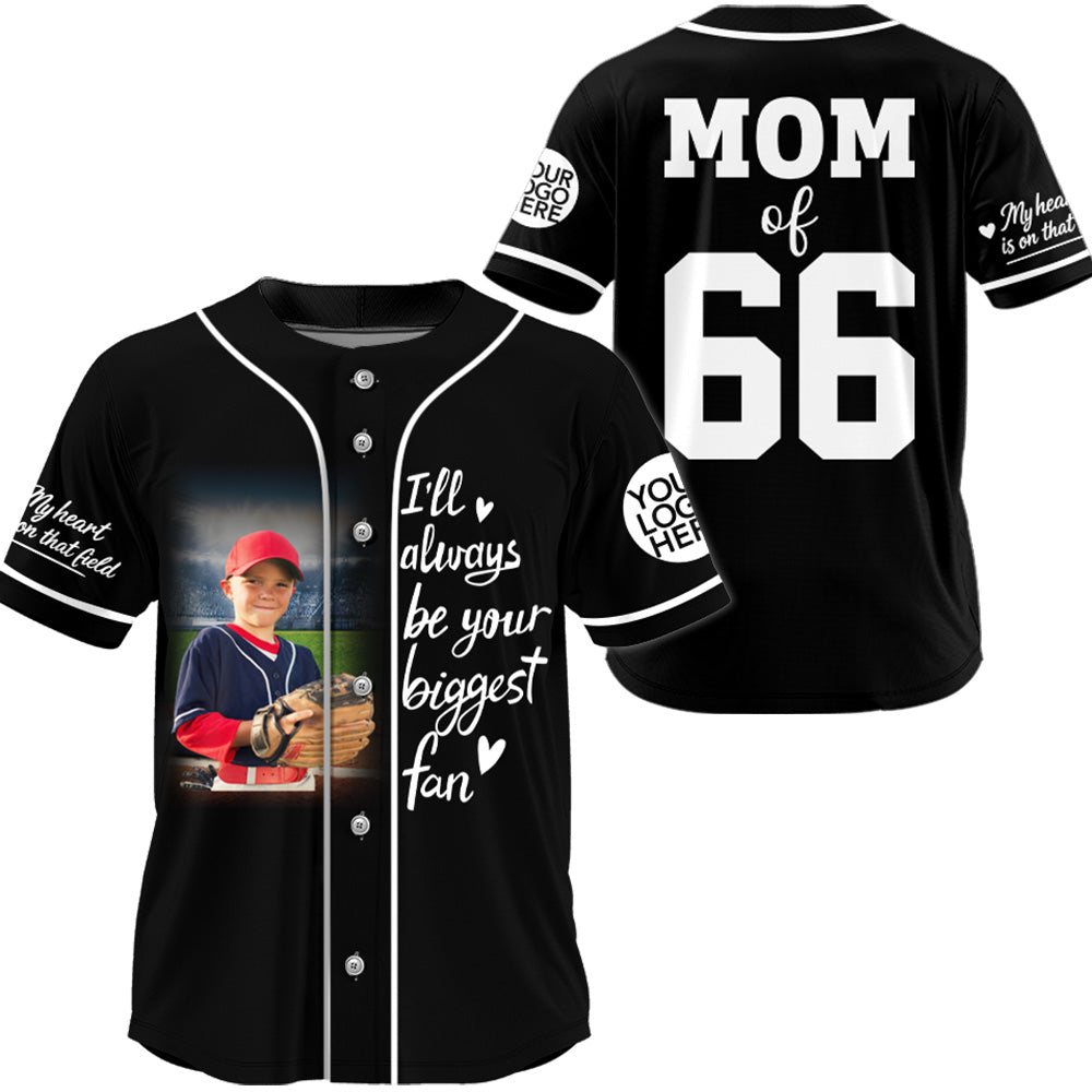 Personalized Baseball Mom Jersey – Custom Photo Baseball Player Shirt – I'll Always Be Your Biggest Fan – Baseball Mom Gift T24