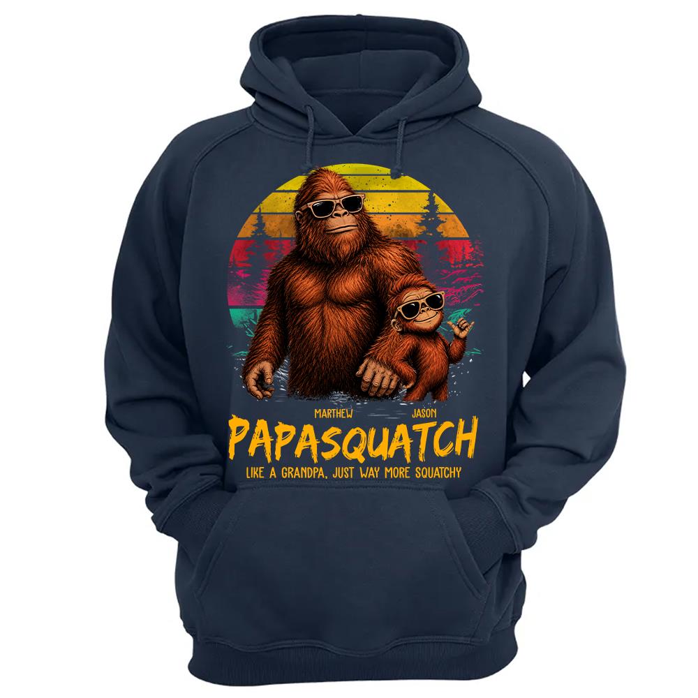Personalized Papasquatch, Like A Grandpa, Just Way More Squatchy T-Shirt Father Day Gifts for Dad Funny Papa Tshirt Cool Daddy Bigfoot Tee, Vintage Style Hv01