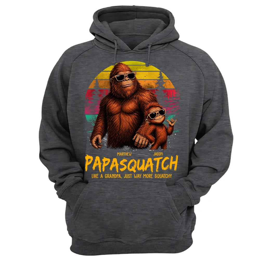 Personalized Papasquatch, Like A Grandpa, Just Way More Squatchy T-Shirt Father Day Gifts for Dad Funny Papa Tshirt Cool Daddy Bigfoot Tee, Vintage Style Hv01