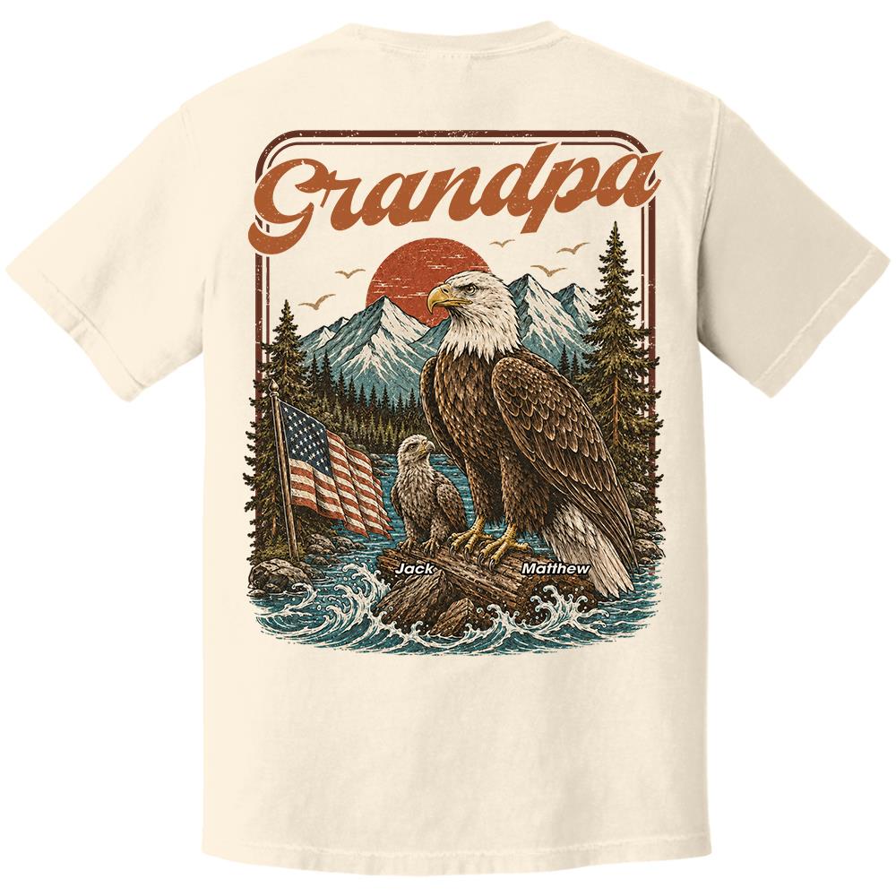 Personalized Papa America Eagle Patriotic T-Shirt Father Day Gifts for Dad Funny Papa Tshirt Cool Daddy Eagle Vintage Retro Shirt for Men Hv01