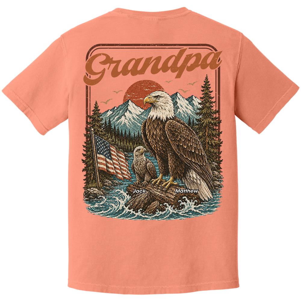 Personalized Papa America Eagle Patriotic T-Shirt Father Day Gifts for Dad Funny Papa Tshirt Cool Daddy Eagle Vintage Retro Shirt for Men Hv01