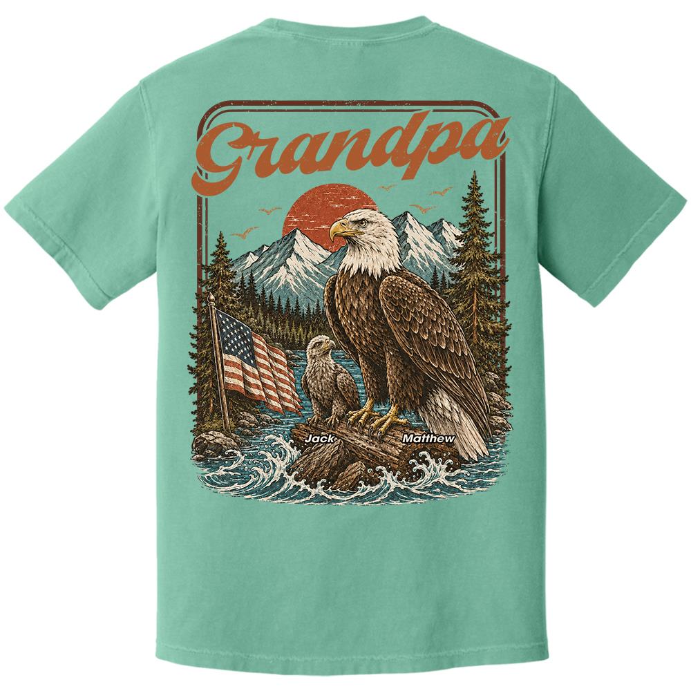 Personalized Papa America Eagle Patriotic T-Shirt Father Day Gifts for Dad Funny Papa Tshirt Cool Daddy Eagle Vintage Retro Shirt for Men Hv01