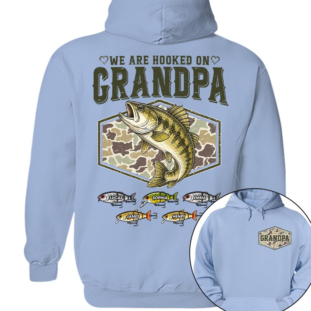 We Are Hooked On Grandpa Personalized Vintage Retro Fishing Shirt, Custom Fishing Gift for Dad, Father's Day Tee Na02 Hv01