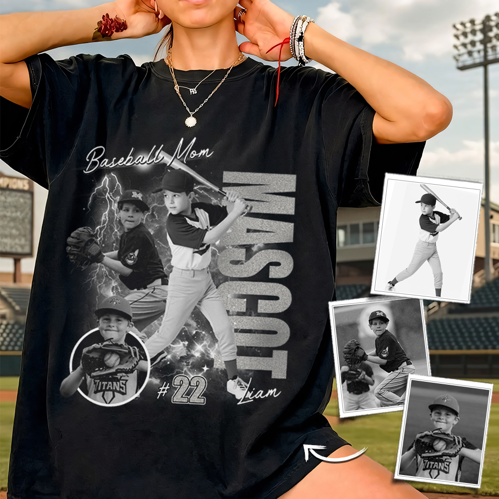 Custom Photo Baseball Player Shirt - Personalized Team Name School Name Bootleg Shirt NA04