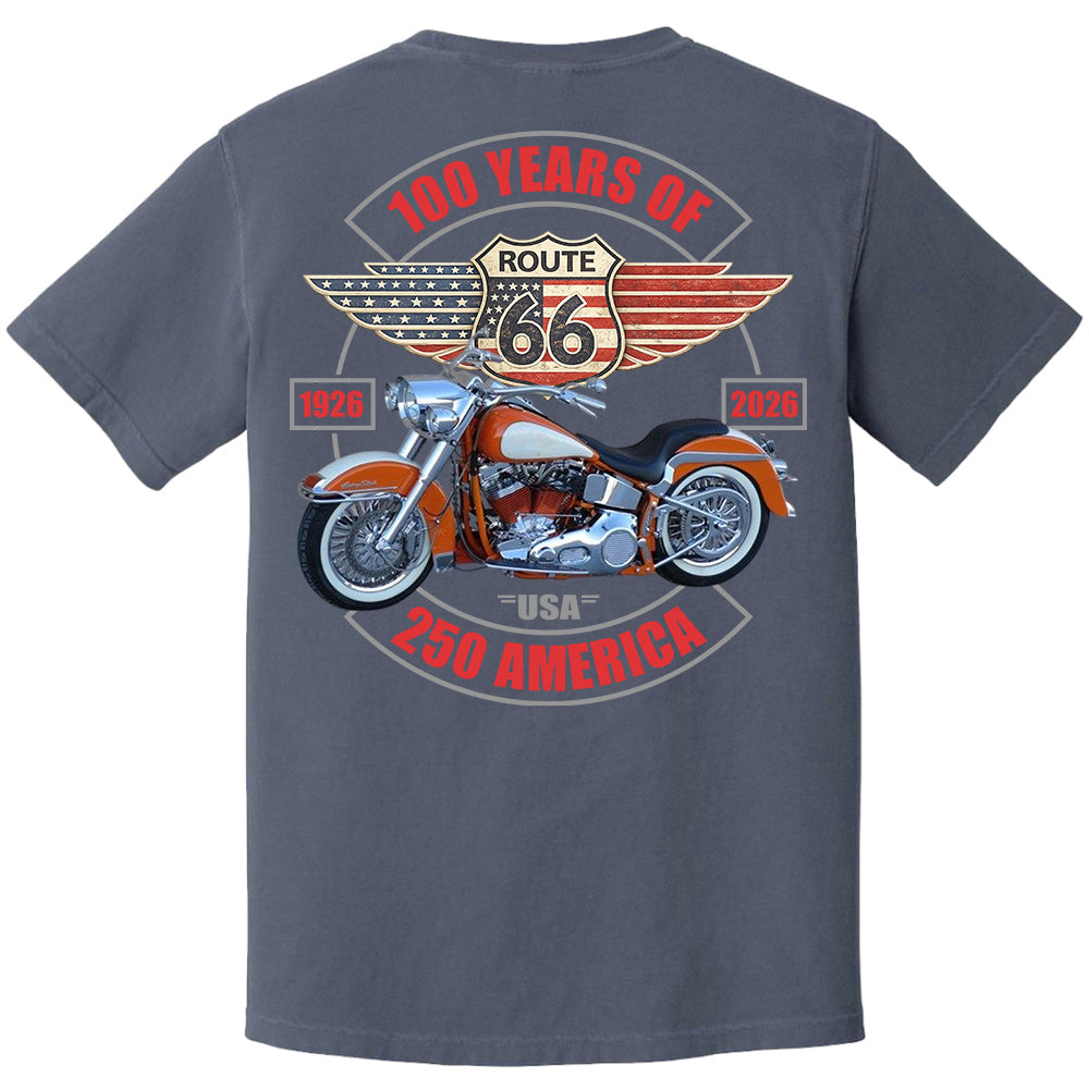 Celebrate 100 Years of Road Route 66 and America 250th Anniversary - Personalized Upload Vechicle Photo For Biker Shirt A2110