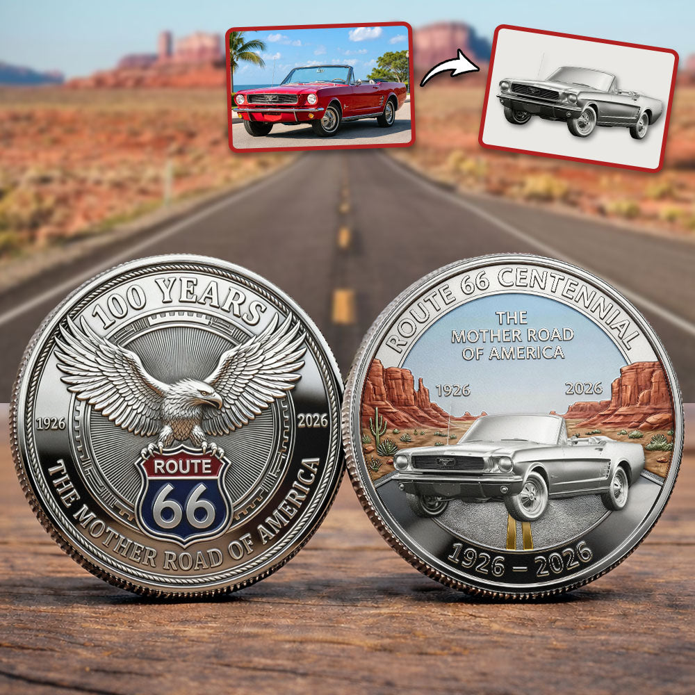 Celebrate 100 Years of Road Route 66 -  Custom Car's Photo Commemorative Coin, Iconic American Highway Souvenir Gift for Route 66 Lovers & History Fans A2110 Pt99