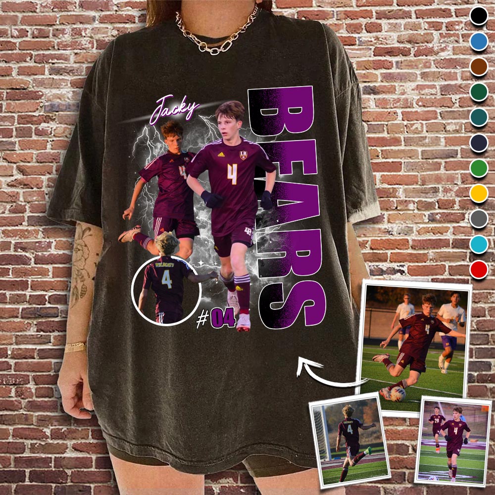 Custom Photo Soccer Player Shirt - Personalized Team Name School Name Bootleg Shirt Ver2 Na02 Pt99
