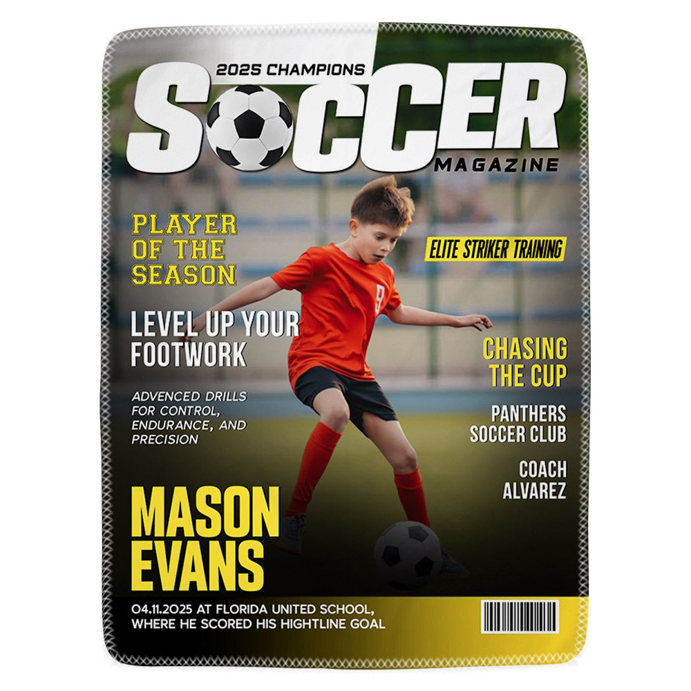 Personalized Soccer Magazine Cover Blanket - Gifts For Soccer Player