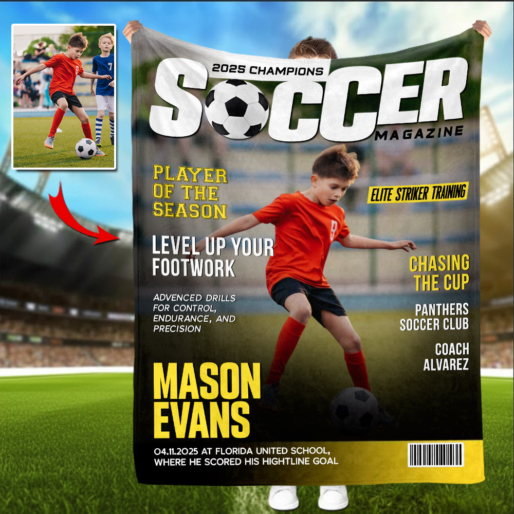 Personalized Soccer Magazine Cover Blanket - Gifts For Soccer Player