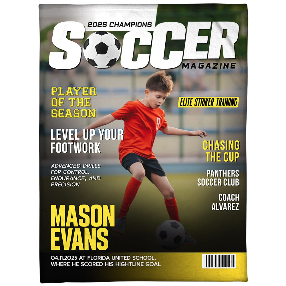 Personalized Soccer Magazine Cover Blanket - Gifts For Soccer Player