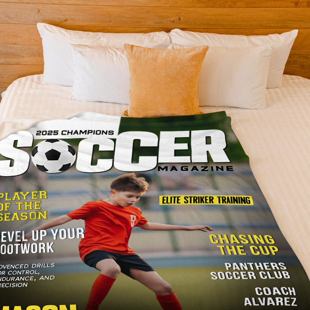 Personalized Soccer Magazine Cover Blanket - Gifts For Soccer Player
