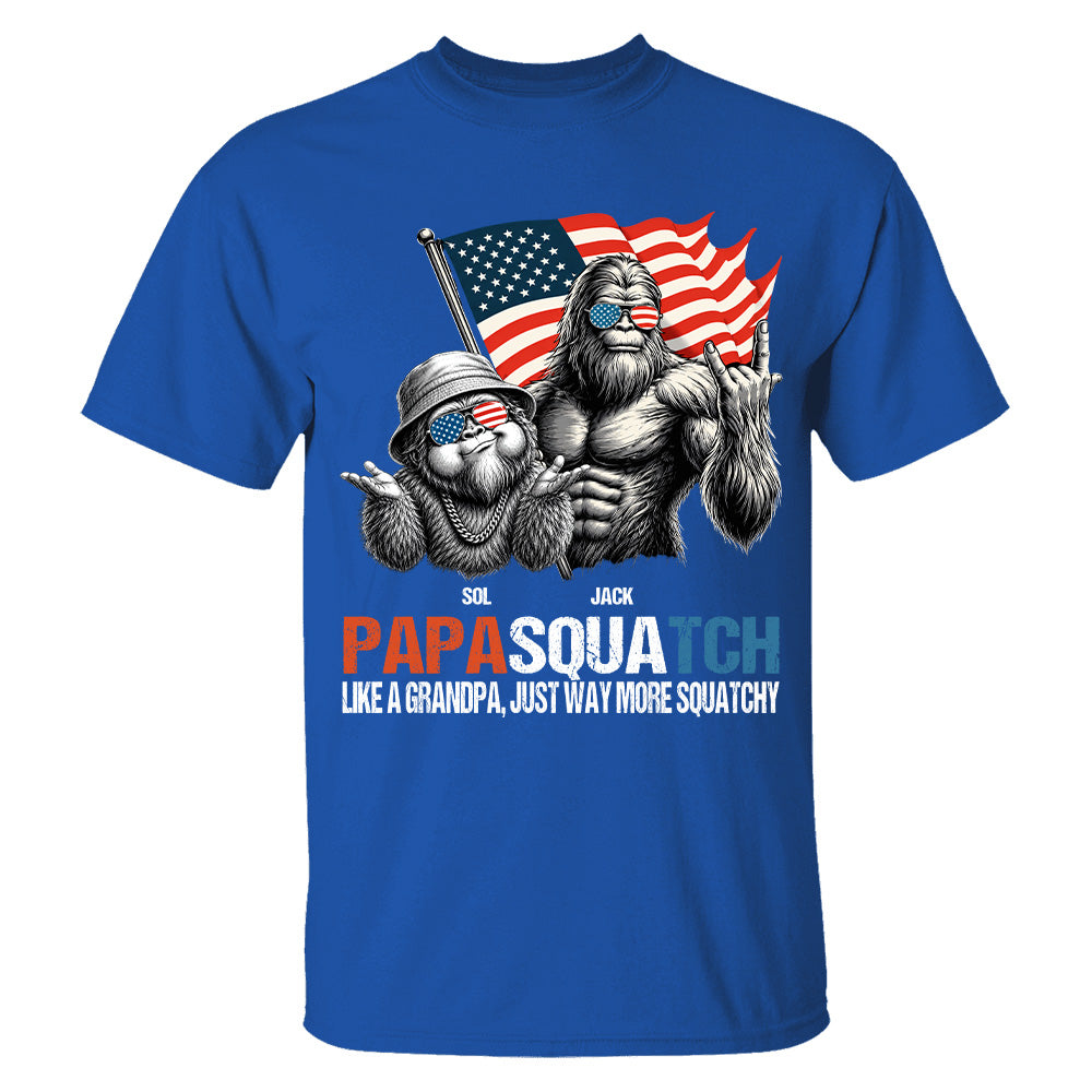 Personalized Papasquatch - Bigfoot Merica Rock American Flag T-Shirt, Father Day Gifts for Dad Funny Papa Tshirt Cool Daddy Bigfoot Tee A2110 T24