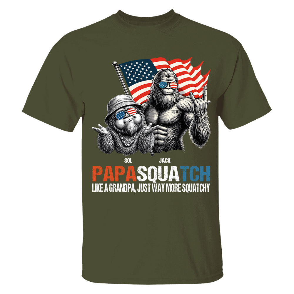 Personalized Papasquatch - Bigfoot Merica Rock American Flag T-Shirt, Father Day Gifts for Dad Funny Papa Tshirt Cool Daddy Bigfoot Tee A2110 T24