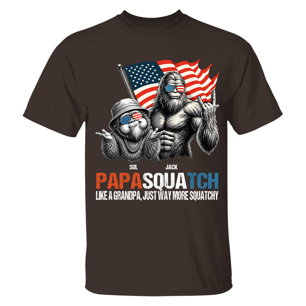 Personalized Papasquatch - Bigfoot Merica Rock American Flag T-Shirt, Father Day Gifts for Dad Funny Papa Tshirt Cool Daddy Bigfoot Tee A2110 T24