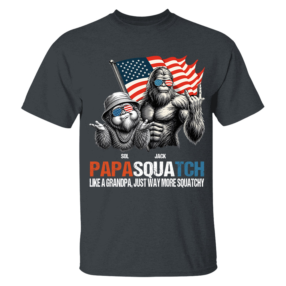 Personalized Papasquatch - Bigfoot Merica Rock American Flag T-Shirt, Father Day Gifts for Dad Funny Papa Tshirt Cool Daddy Bigfoot Tee A2110 T24