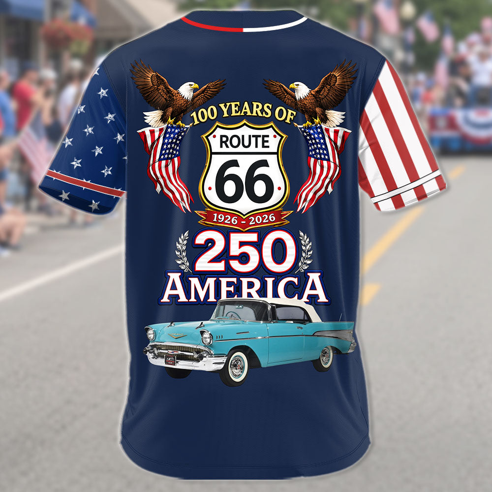 Celebrate 100 Years of Road Route 66 and America 250th Anniversary - Personalized Car Photo Baseball Jersey A2110 Pt99