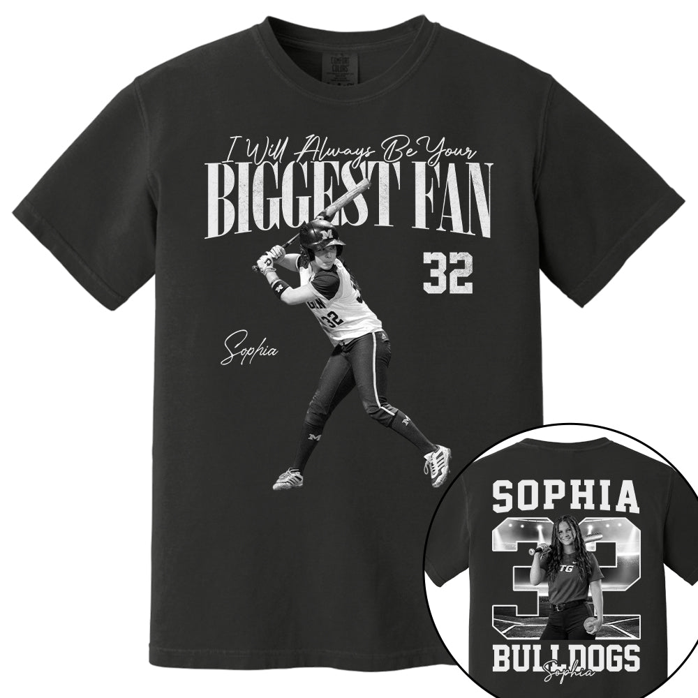 I'll Always Be Your Biggest Fan - Washed Tee Retro Bootleg Shirt - Custom Photo Softball Player Gift For Softball Lovers T1807 T24