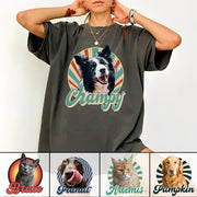 Custom Retro Pet Photo T-Shirt, Personalized Vintage Pet Portrait Tee with Name, Custom Dog or Cat Photo Gift, Christmas Gift Shirt Li29