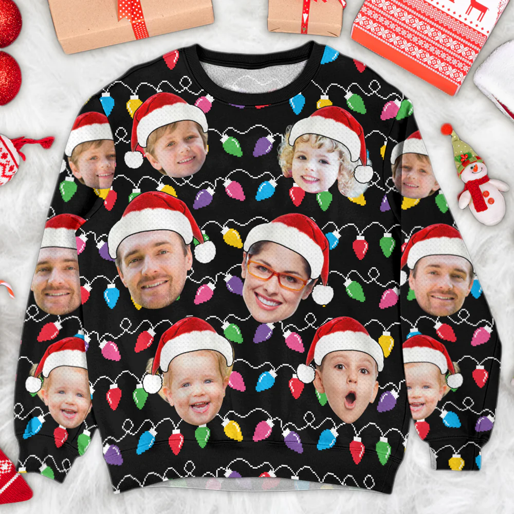 Custom Face Christmas Family Silly Xmas Leds - Personalized Photo Ugly Sweater