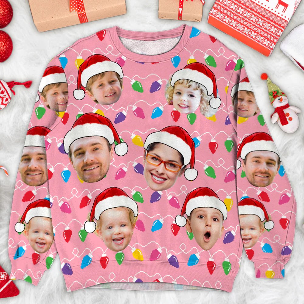 Custom Face Christmas Family Silly Xmas Leds - Personalized Photo Ugly Sweater