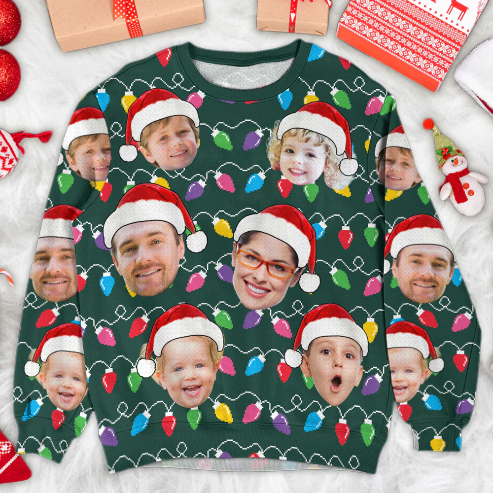 Custom Face Christmas Family Silly Xmas Leds - Personalized Photo Ugly Sweater