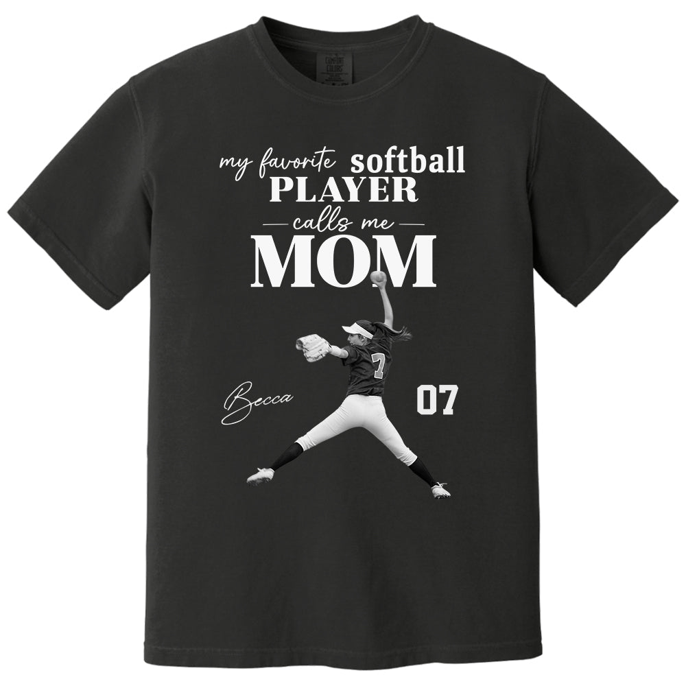 Personalized My Favorite Softball Player Calls me Mom Washed Tee Retro Bootleg Shirt For Softball Players T24