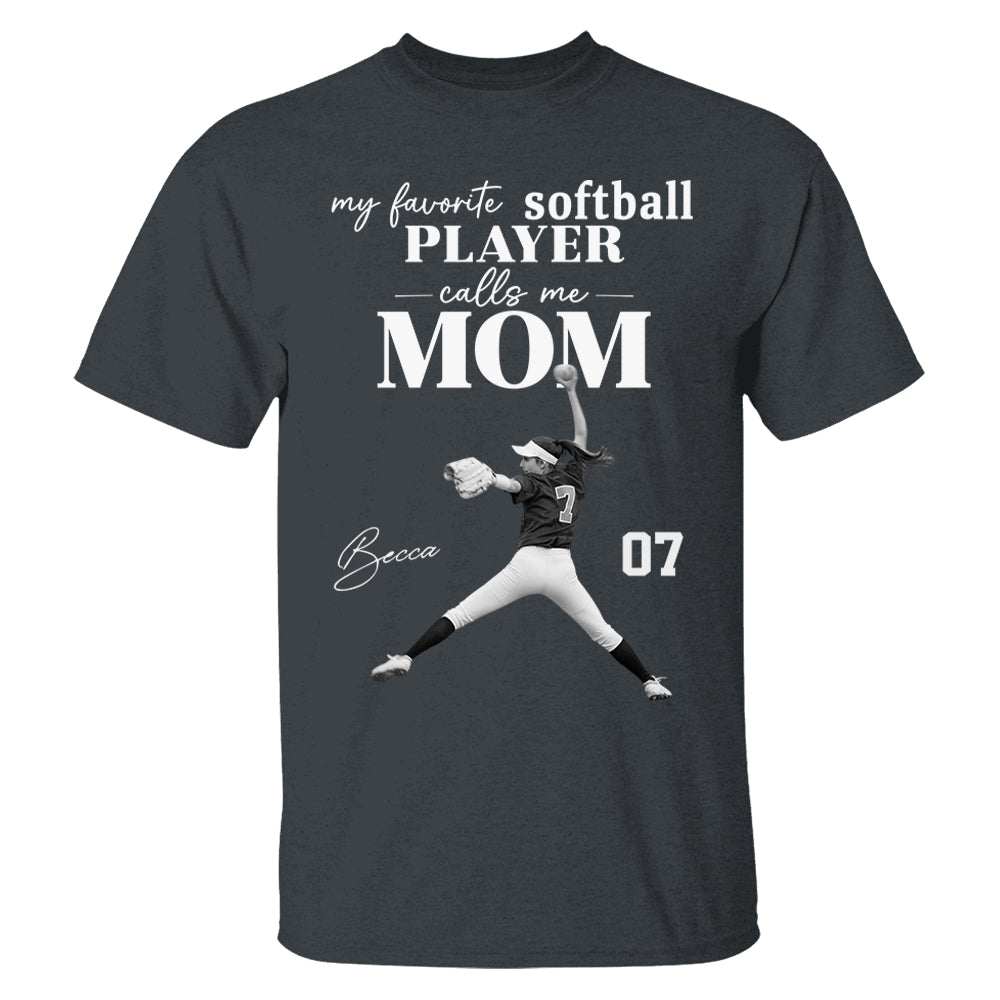 Personalized My Favorite Softball Player Calls me Mom Washed Tee Retro Bootleg Shirt For Softball Players T24