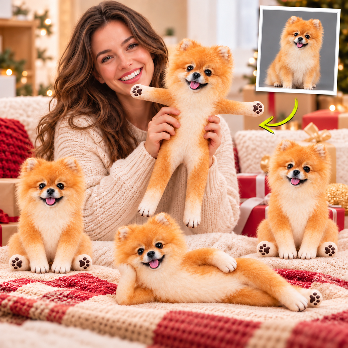 Personalized Pomeranian Photo Pet Squishy Toy Poseable Plush Doll, Funny Gift For Dog Mom, Dad, Pet Lover T1807 T24 TL06