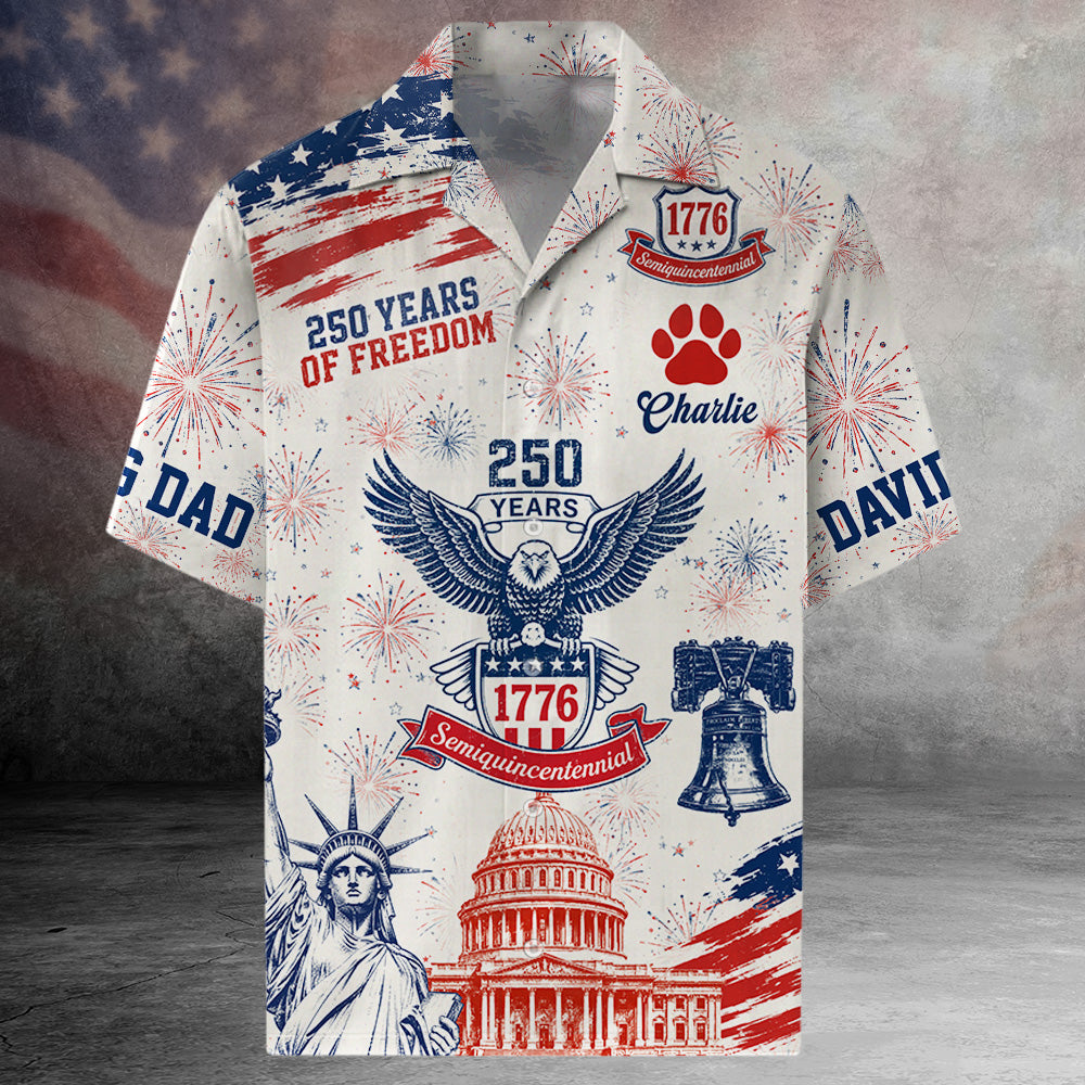 Personalized 250 Years Of Freedom With Dog Hawaiian Shirt Patriotic American Flag Shirts Gift For Dog Lovers T1807 Hv01