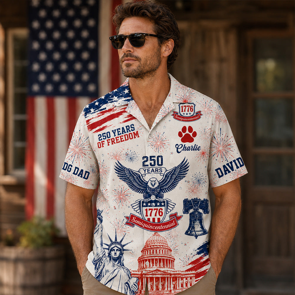 Personalized 250 Years Of Freedom With Dog Hawaiian Shirt Patriotic American Flag Shirts Gift For Dog Lovers T1807 Hv01