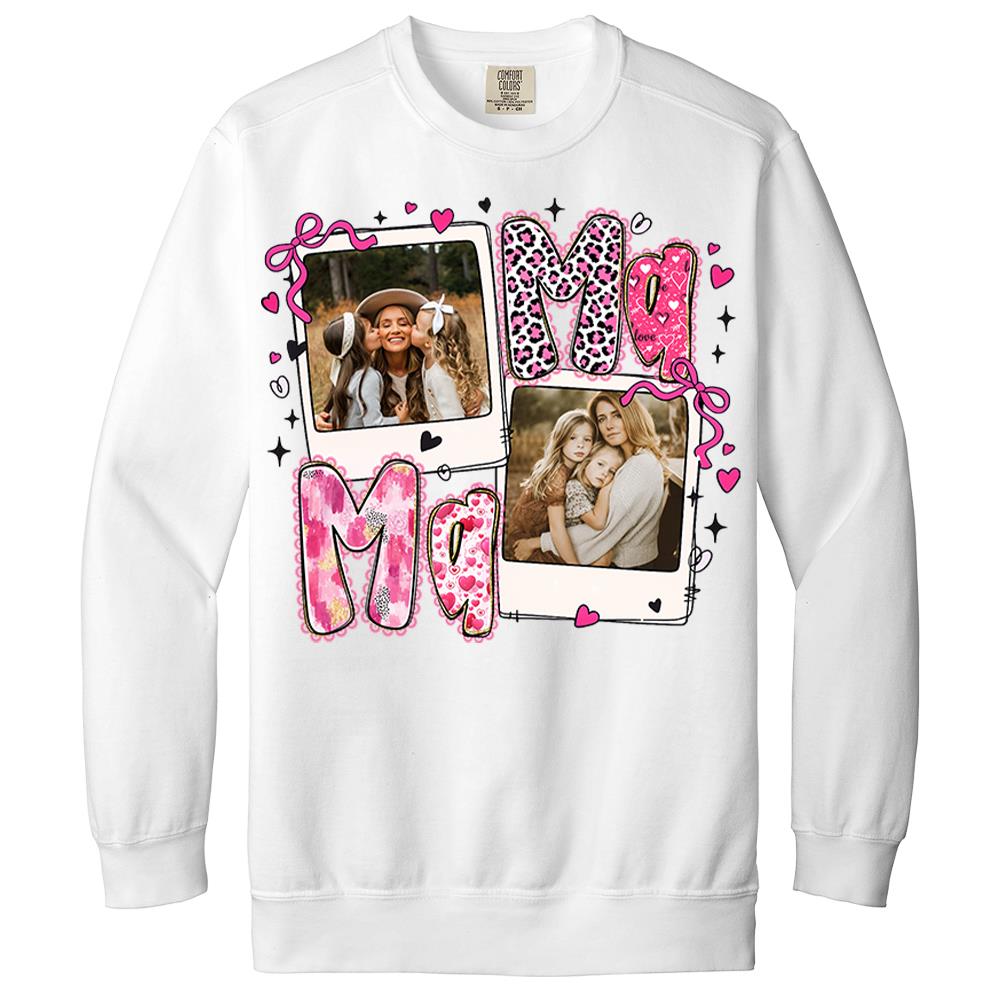Custom Mama Valentine Glitter Upload Photo Shirt, Leopard Checkered Valentine  Nh00