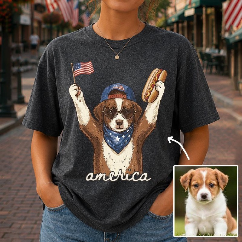 Custom Dog Cat Photo Shirt – Patriotic Pet Lover T-Shirt